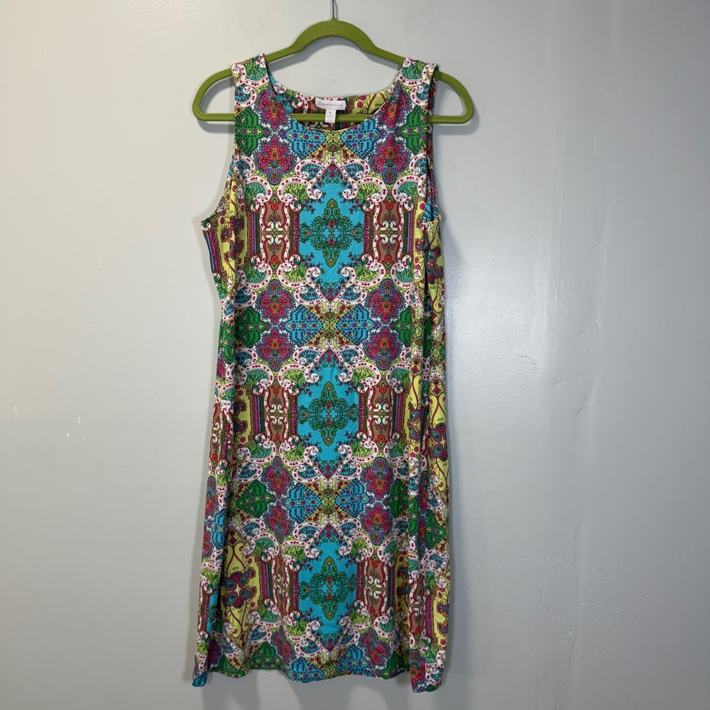 Charter Club Womens XL Sleeveless Paisley Medallion Shift Dress Multicolor